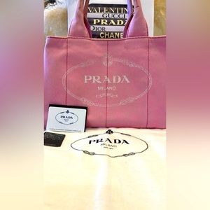 Prada Pink Denim Canapa Tote Bag with Certificate of Authenticity